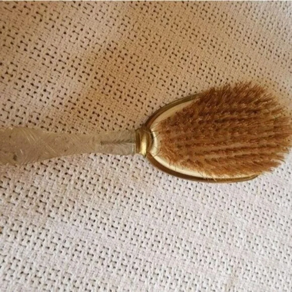 Vintage Antique Cut Glass‎ Handle Opalescent Teal Gold Trimmed Hand Brush